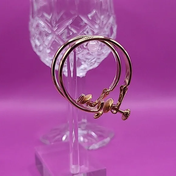 Gold tone hoop clip on earrings by Napier - Picture 5 of 9